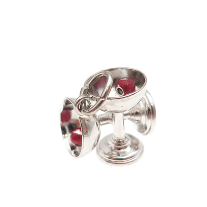 925 Sterling Silver Vintage Enamel Champagne Glasses 3D Mini Charm Pendant