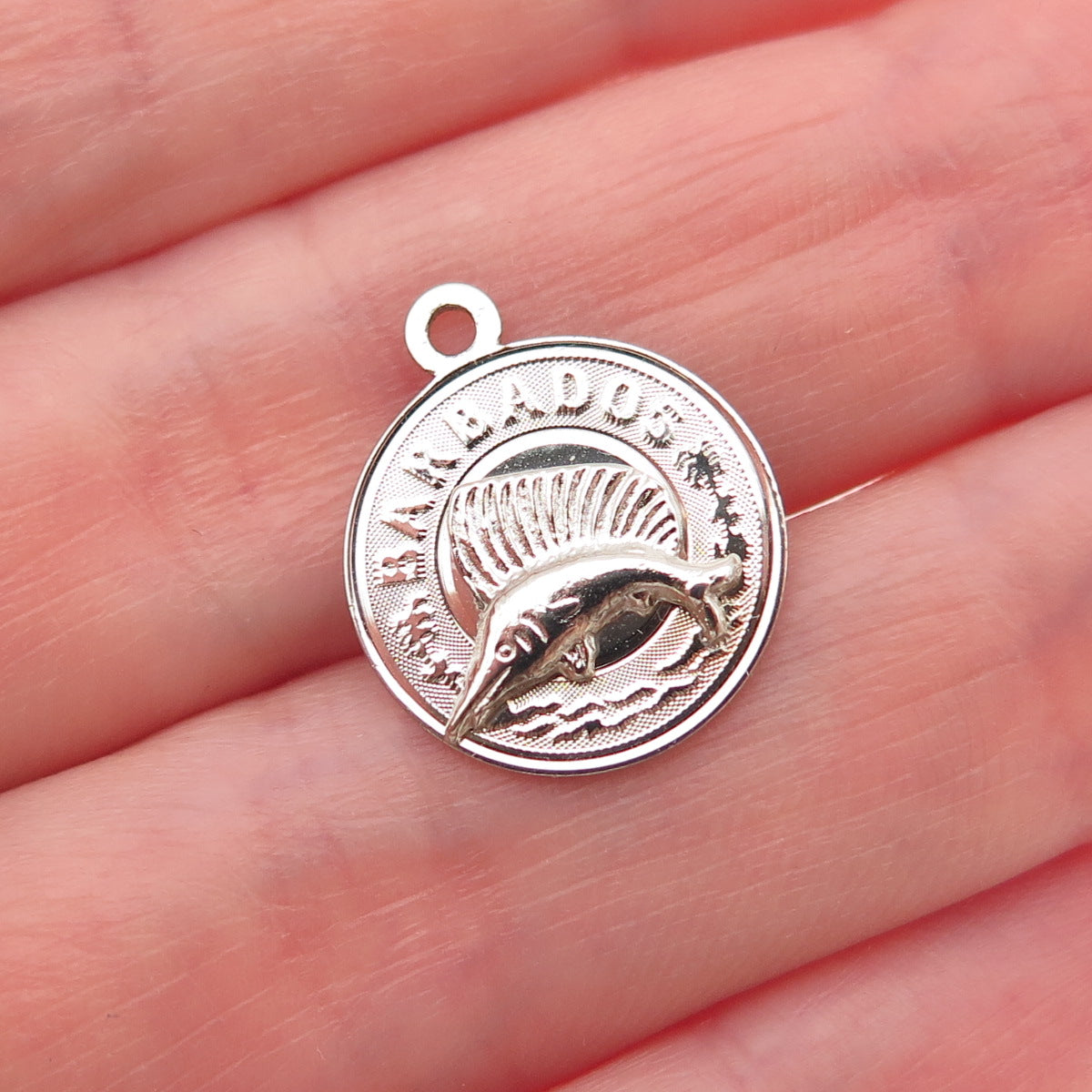 CREA 925 Sterling Silver Vintage Barbados Swordfish Mini Charm Pendant