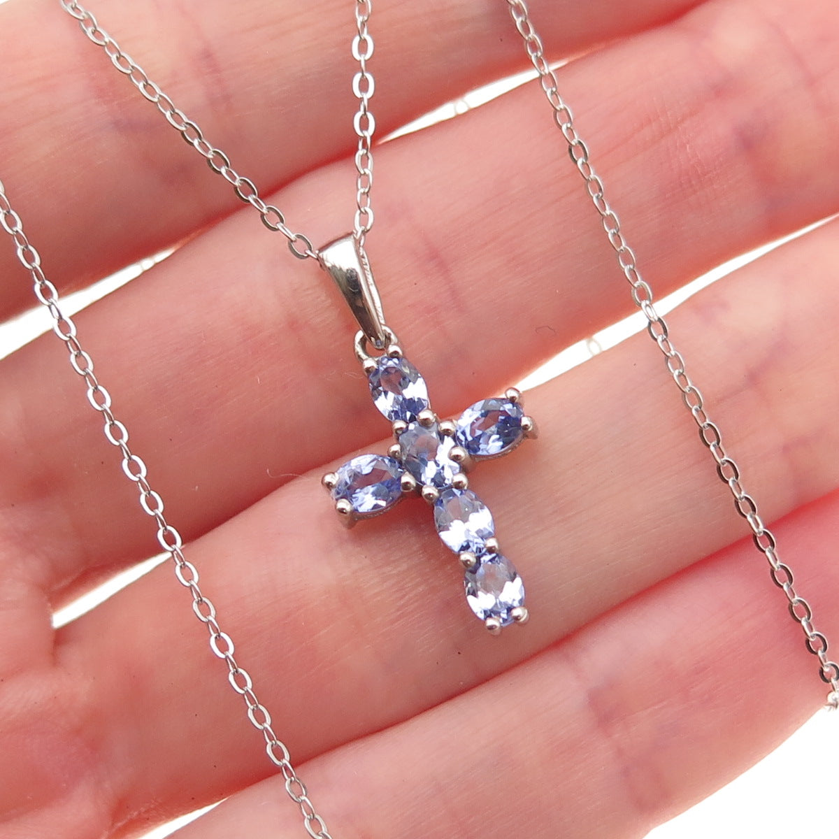 Chuck Clemency 925 Sterling Silver Real Tanzanite Cross Chain Necklace 20"