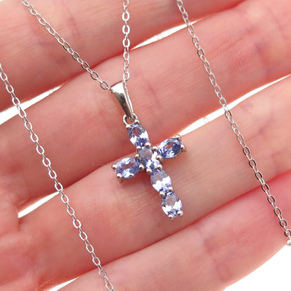 Chuck Clemency 925 Sterling Silver Real Tanzanite Cross Chain Necklace 20"