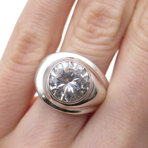 925 Sterling Silver Vintage Mexico Round-Cut C Z Modernist Ring Size 5.25