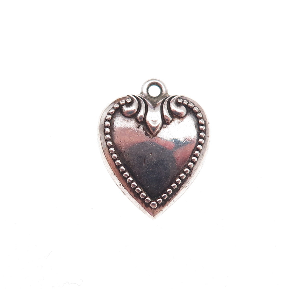 925 Sterling Silver Antique Art Deco Engraved Chatelaine Heart Charm Pendant