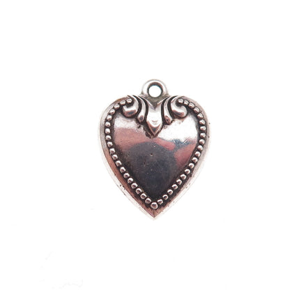 925 Sterling Silver Antique Art Deco Engraved Chatelaine Heart Charm Pendant