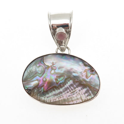 925 Sterling Silver Vintage Real Abalone Shell Modernist Pendant
