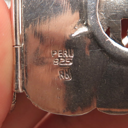 925 Sterling Silver Vintage Peru Coat of Arms Wide Panel Link Bracelet 6.75"