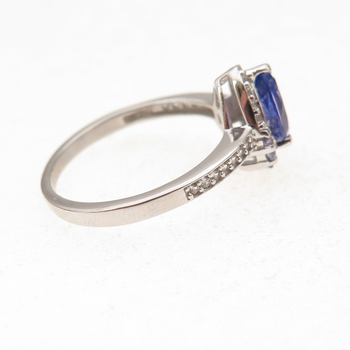 925 Sterling Silver Real Tanzanite & White Topaz Ring Size 8