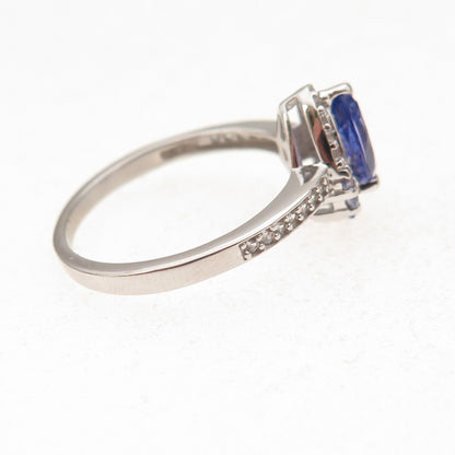 925 Sterling Silver Real Tanzanite & White Topaz Ring Size 8