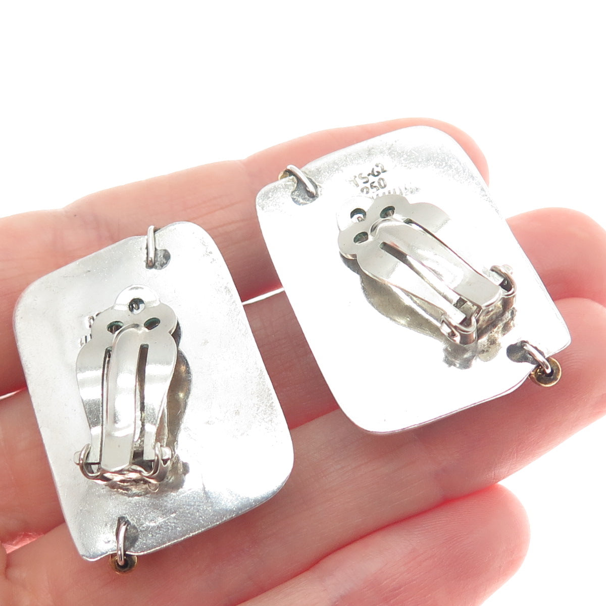 ORQUIDIA 950 Silver 2-Tone Vintage Mexico Modernist Beaded Clip On Earrings