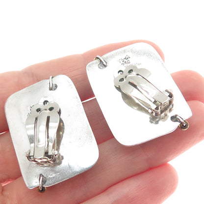 ORQUIDIA 950 Silver 2-Tone Vintage Mexico Modernist Beaded Clip On Earrings