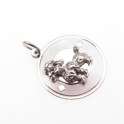 925 Sterling Silver Vintage Blue Rhinestone Poodle Dog Charm Pendant