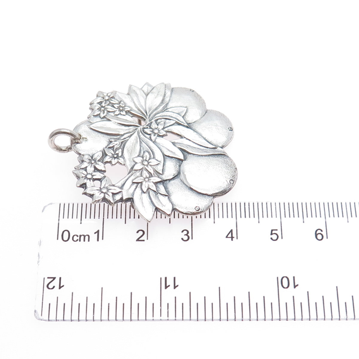 925 Sterling Silver Vintage Pear & Flower Oxidized Pin Brooch / Pendant
