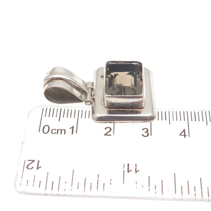 925 Sterling Silver Vintage Real Emerald-Cut Smoky Quartz Charm Pendant
