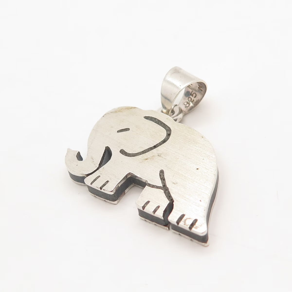 925 Sterling Silver Vintage Mexico MA ISABEL Real Howlite Gem Elephant Pendant