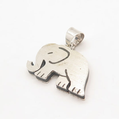 925 Sterling Silver Vintage Mexico MA ISABEL Real Howlite Gem Elephant Pendant