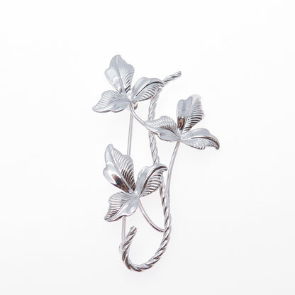VAN DELL 925 Sterling Silver Vintage Floral Leaf Pin Brooch