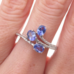 Chuck Clemency 925 Sterling Silver Real Oval-Cut Tanzanite Bypass Ring Size 8.25
