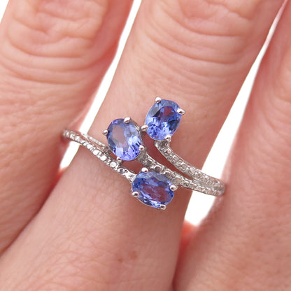 Chuck Clemency 925 Sterling Silver Real Oval-Cut Tanzanite Bypass Ring Size 8.25