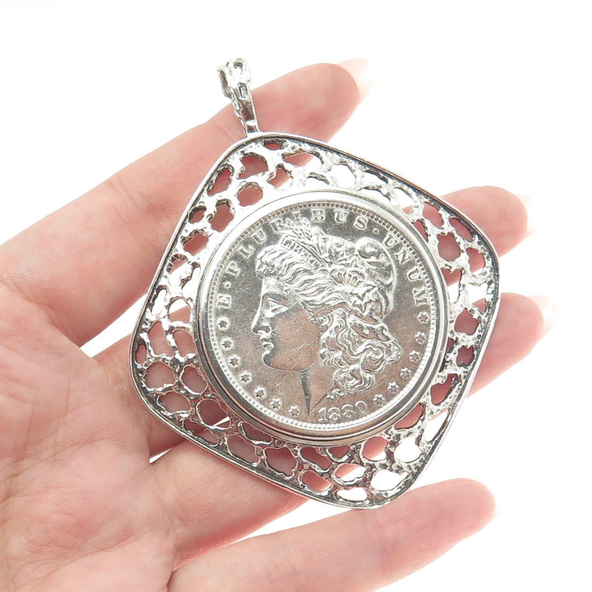 900 Silver Antique 1880 One US Dollar "Morgan Dollar" Coin Nugget Pendant