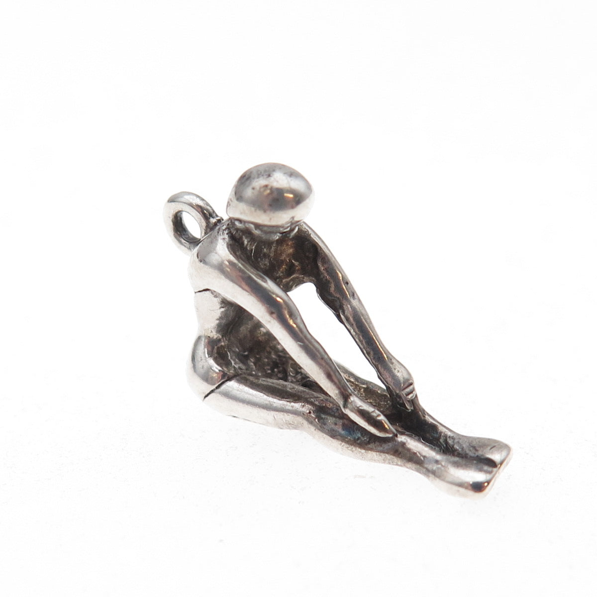 925 Sterling Silver Vintage Female Diver Oxidized 3D Charm Pendant