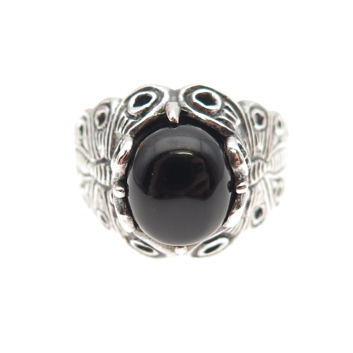 Chapal Zenray 925 Sterling Silver Vintage Real Black Onyx Butterfly Ring Size 9