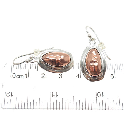 BARSE 925 Sterling Silver 2-Tone Vintage Modernist Hammered Dangle Earrings