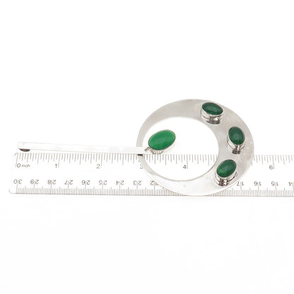 900 Silver Vintage Ecuador Real Green Onyx Modernist Large Slide Pendant