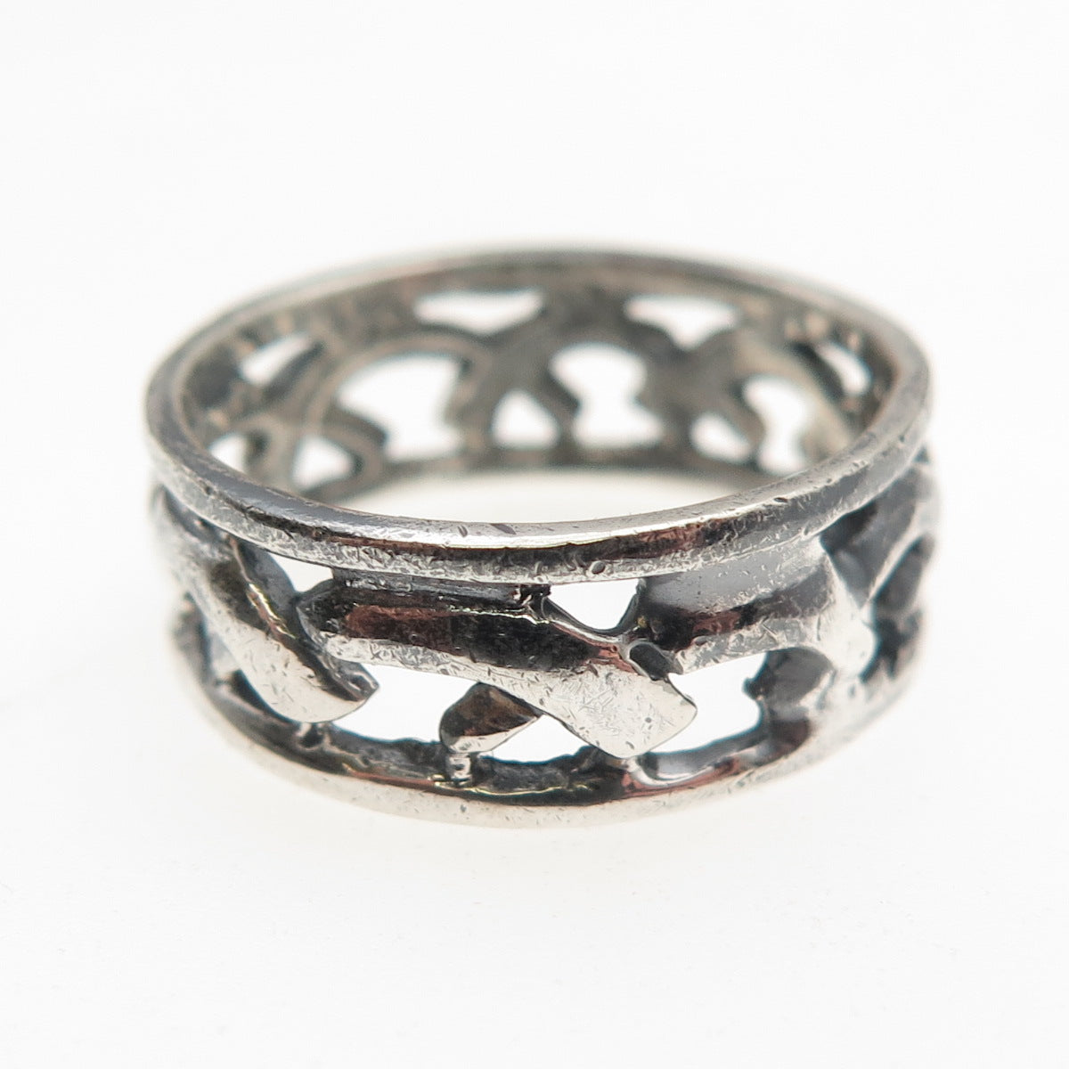 925 Sterling Silver Vintage Dolphin Oxidized Band Ring Size 7.25