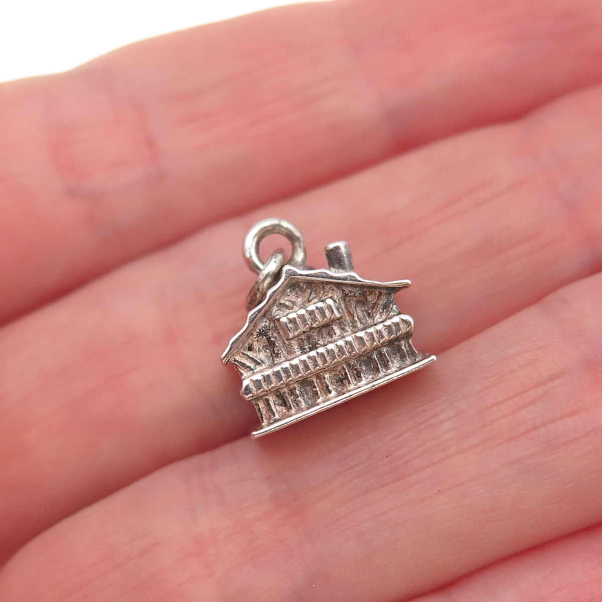 835 Silver Antique Art Deco Swiss Chalet Oxidized 3D Charm Pendant