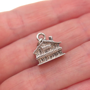 835 Silver Antique Art Deco Swiss Chalet Oxidized 3D Charm Pendant