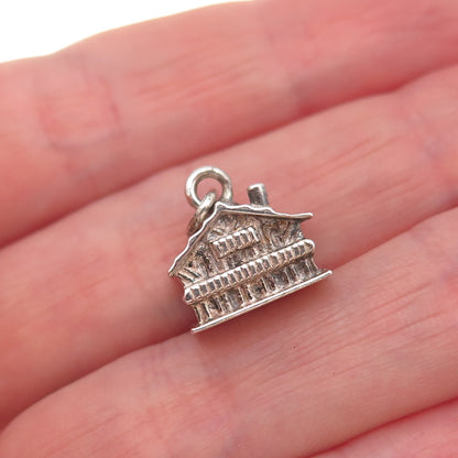 835 Silver Antique Art Deco Swiss Chalet Oxidized 3D Charm Pendant