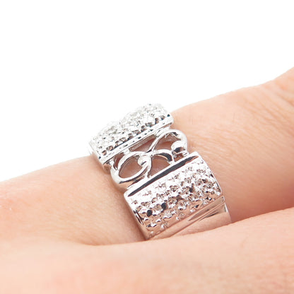 925 Sterling Silver Real Diamond Accent Ornate Ring Size 8.25