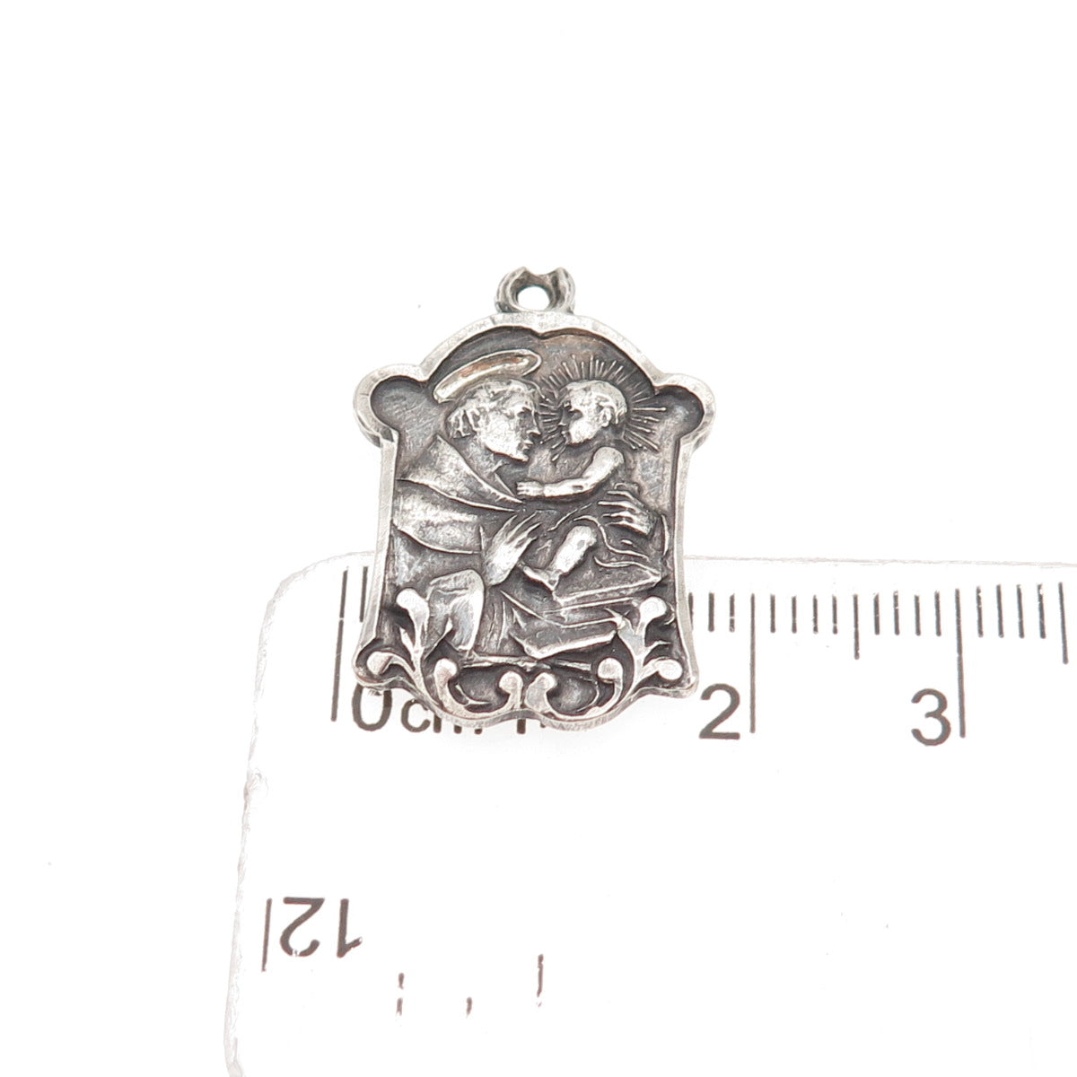 925 Sterling Silver Antique Art Deco Saint Anthony Oxidized Charm Pendant