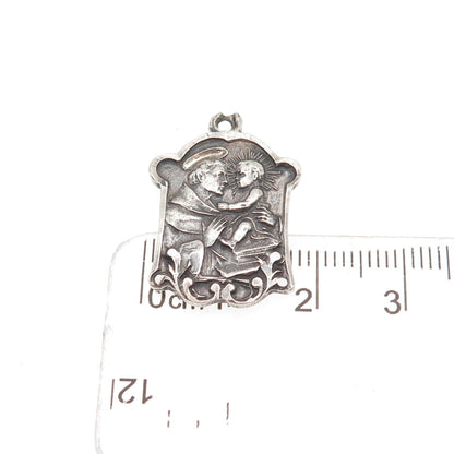 925 Sterling Silver Antique Art Deco Saint Anthony Oxidized Charm Pendant