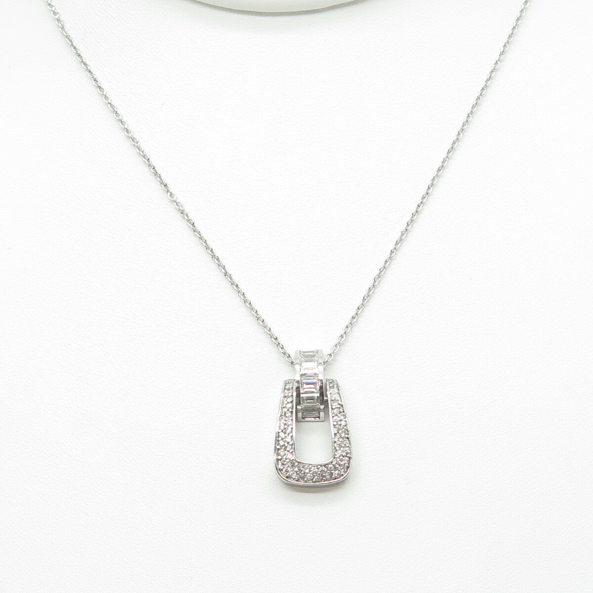 925 Sterling Silver Multi-Cut C Z Horse Bit Stirrup Cable Chain Necklace 16-18"