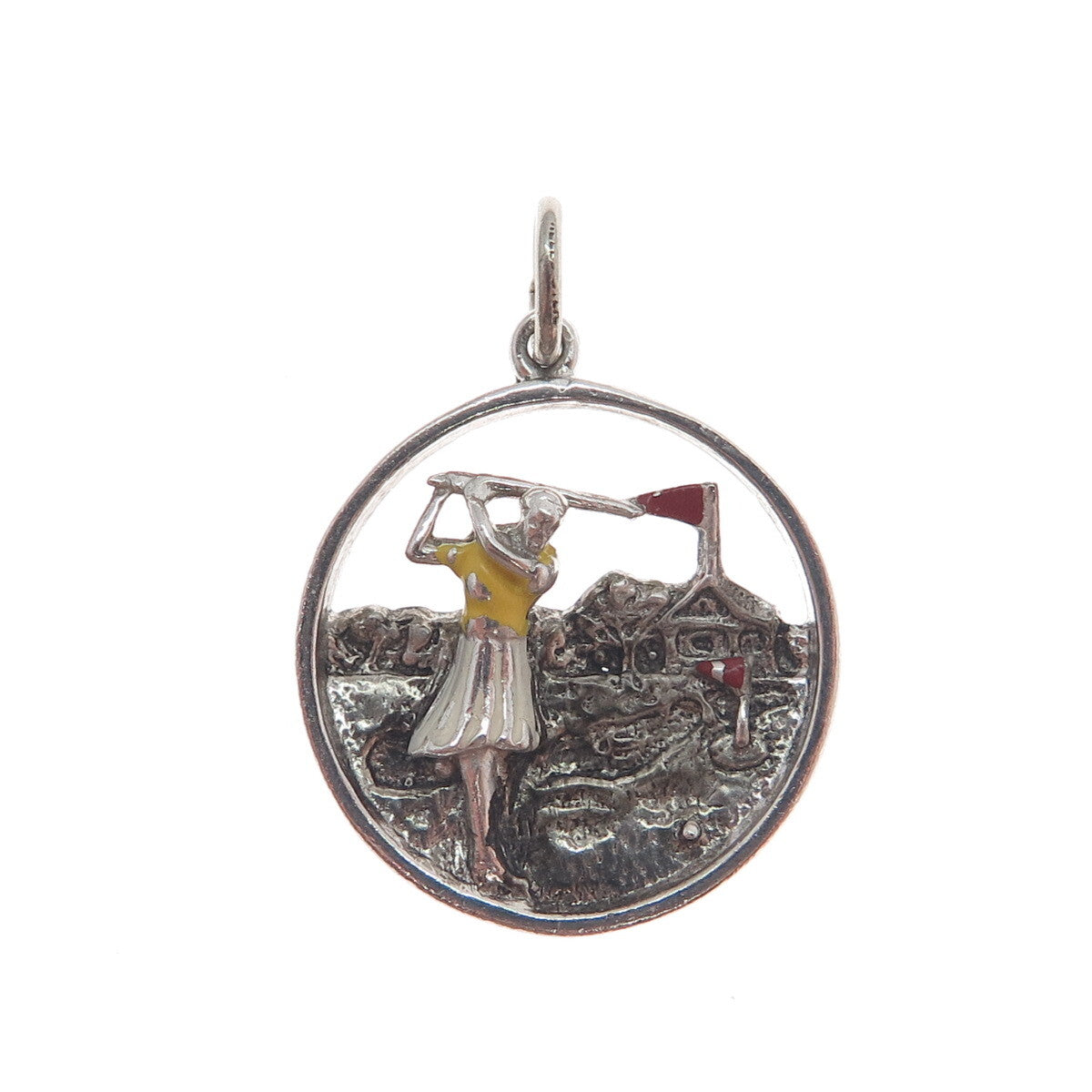 925 Sterling Silver Antique Colorful Enamel Golf Club Charm Pendant