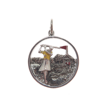 925 Sterling Silver Antique Colorful Enamel Golf Club Charm Pendant