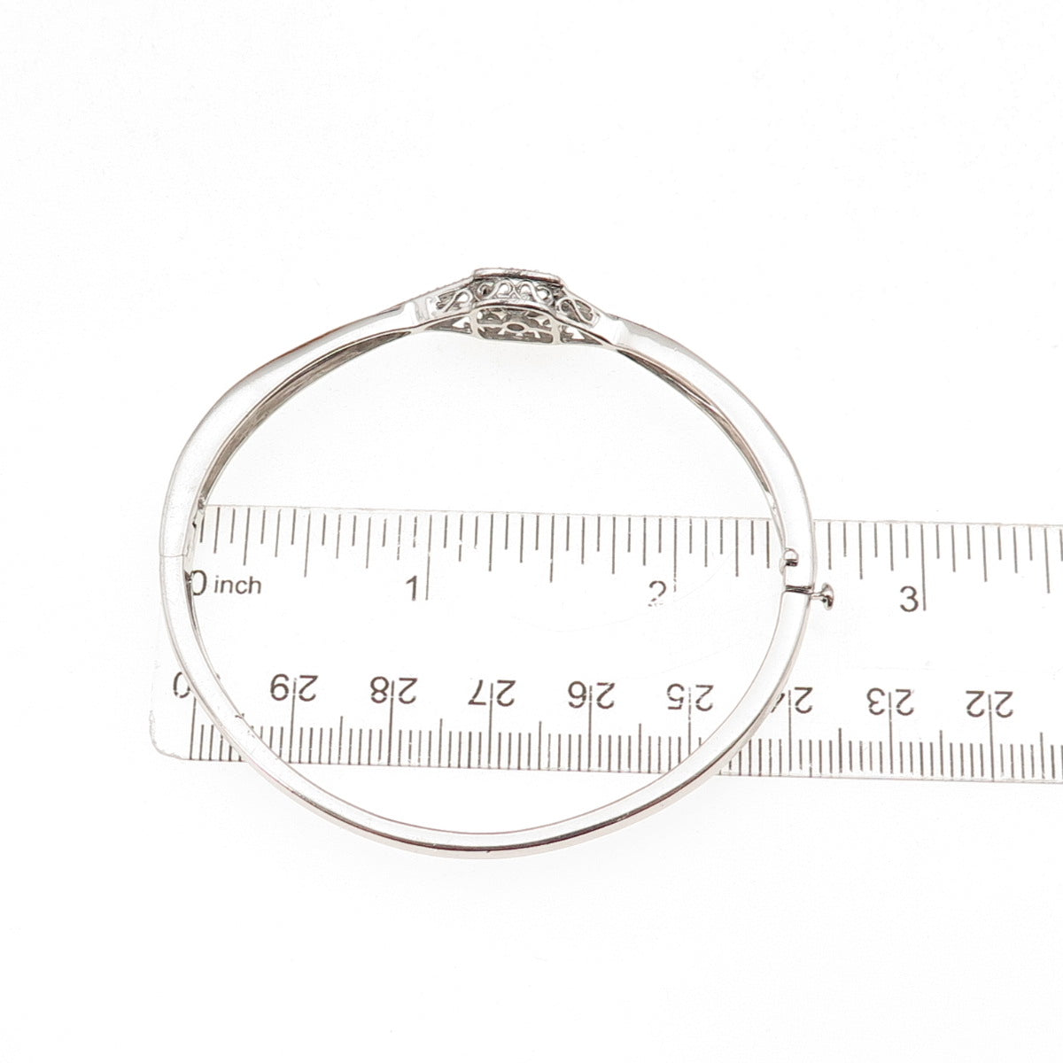 925 Sterling Silver Real Round-Cut Diamond Bangle Bracelet 7"