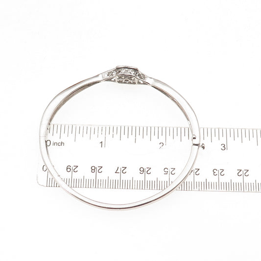 925 Sterling Silver Real Round-Cut Diamond Bangle Bracelet 7"