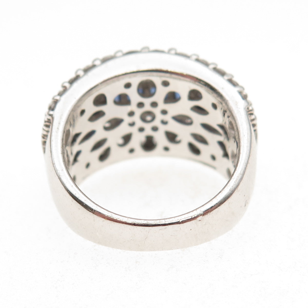 925 Sterling Silver Lab-Created Sapphire & C Z Ring Size 7