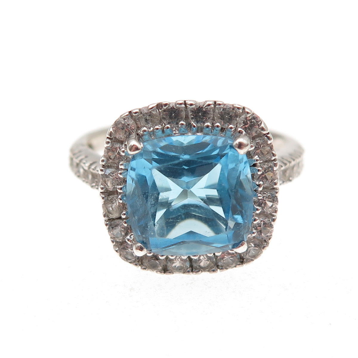 Michelle Albala Sterling Silver Vintage Real Blue & White Topaz Ring Size 6.75