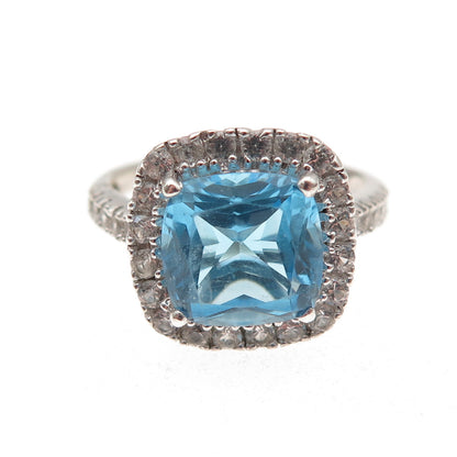 Michelle Albala Sterling Silver Vintage Real Blue & White Topaz Ring Size 6.75