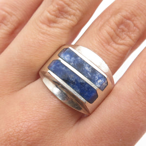 925 Sterling Silver Vintage Mexico Real Sodalite Modernist Ring Size 11.25