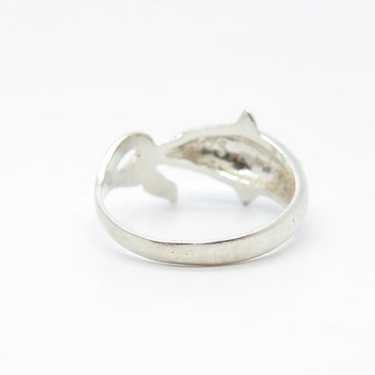 925 Sterling Silver Vintage Friendly Dolphin Ring Size 7.25