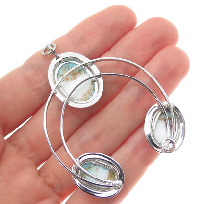 CURTIS CREATIONS 925 Sterling Silver Vintage Faux Turquoise Modernist Pendant