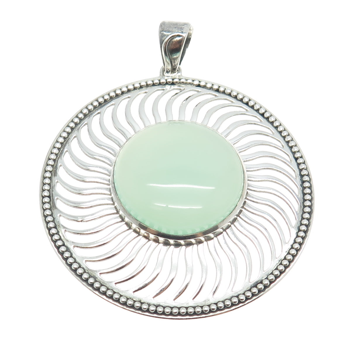 DOUG PAULUS 925 Sterling Silver Vintage Real Chalcedony Sun Round Pendant