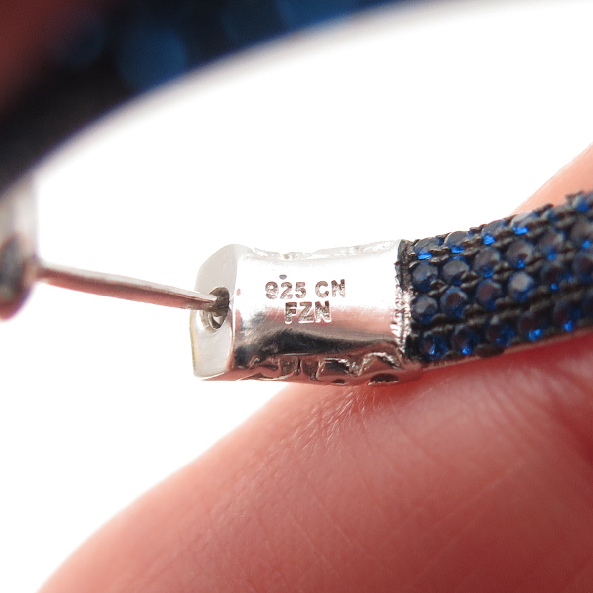 925 Sterling Silver Round-Cut Blue C Z In & Out Hoop Earrings