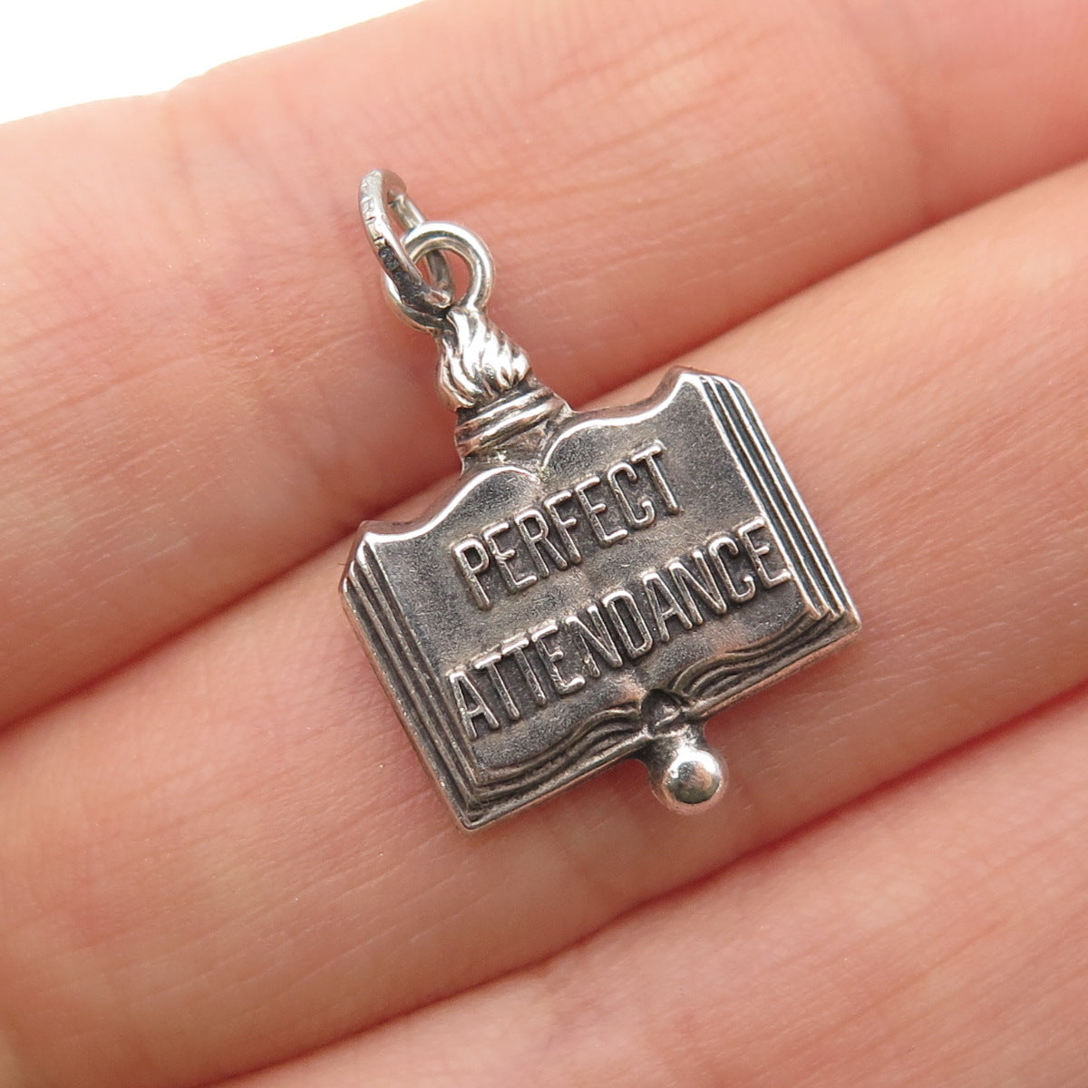 GREEN KC 925 Sterling Silver Vintage Perfect Attendance Oxidized Charm Pendant