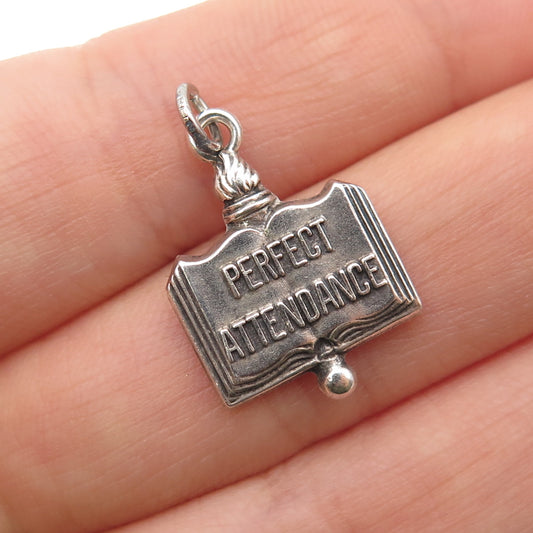 GREEN KC 925 Sterling Silver Vintage Perfect Attendance Oxidized Charm Pendant