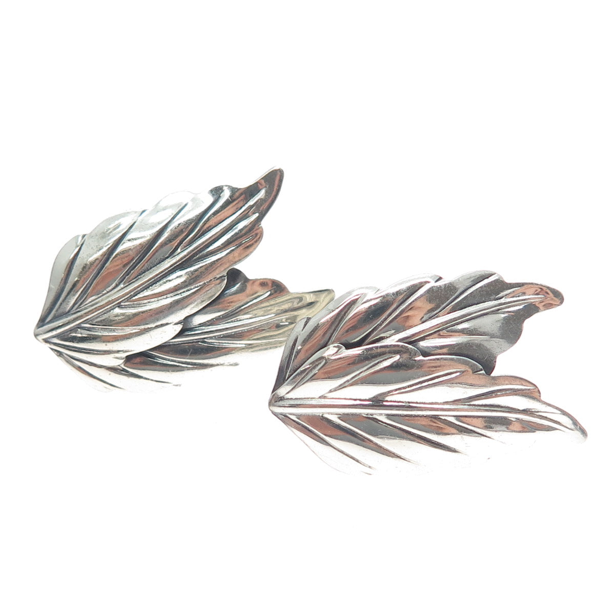 DANECRAFT 925 Sterling Silver Antique Art Deco Floral Leaf Screw Back Earrings