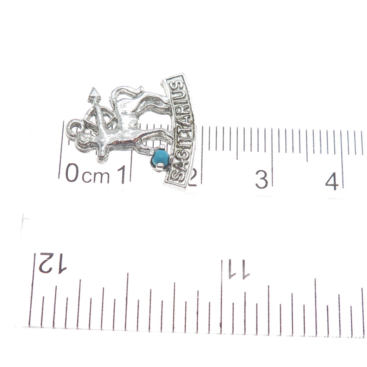 VJS Vintage Gold Silver 925 Sterling Real Turquoise Sagittarius Zodiac Pendant
